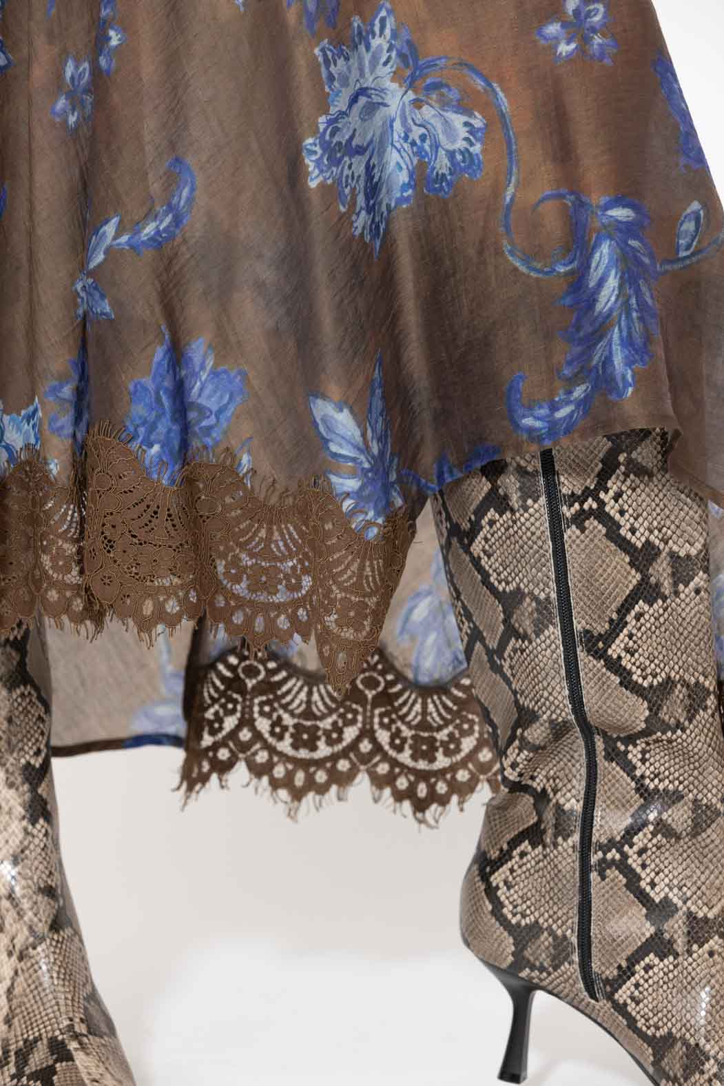 Floral Lace Trim Bias Skirt