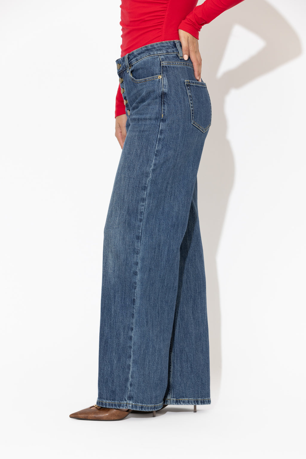 Mid Denim Button Front Jean