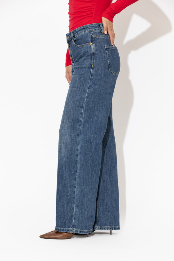 Mid Denim Button Front Jean