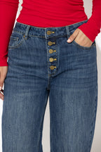 Mid Denim Button Front Jean