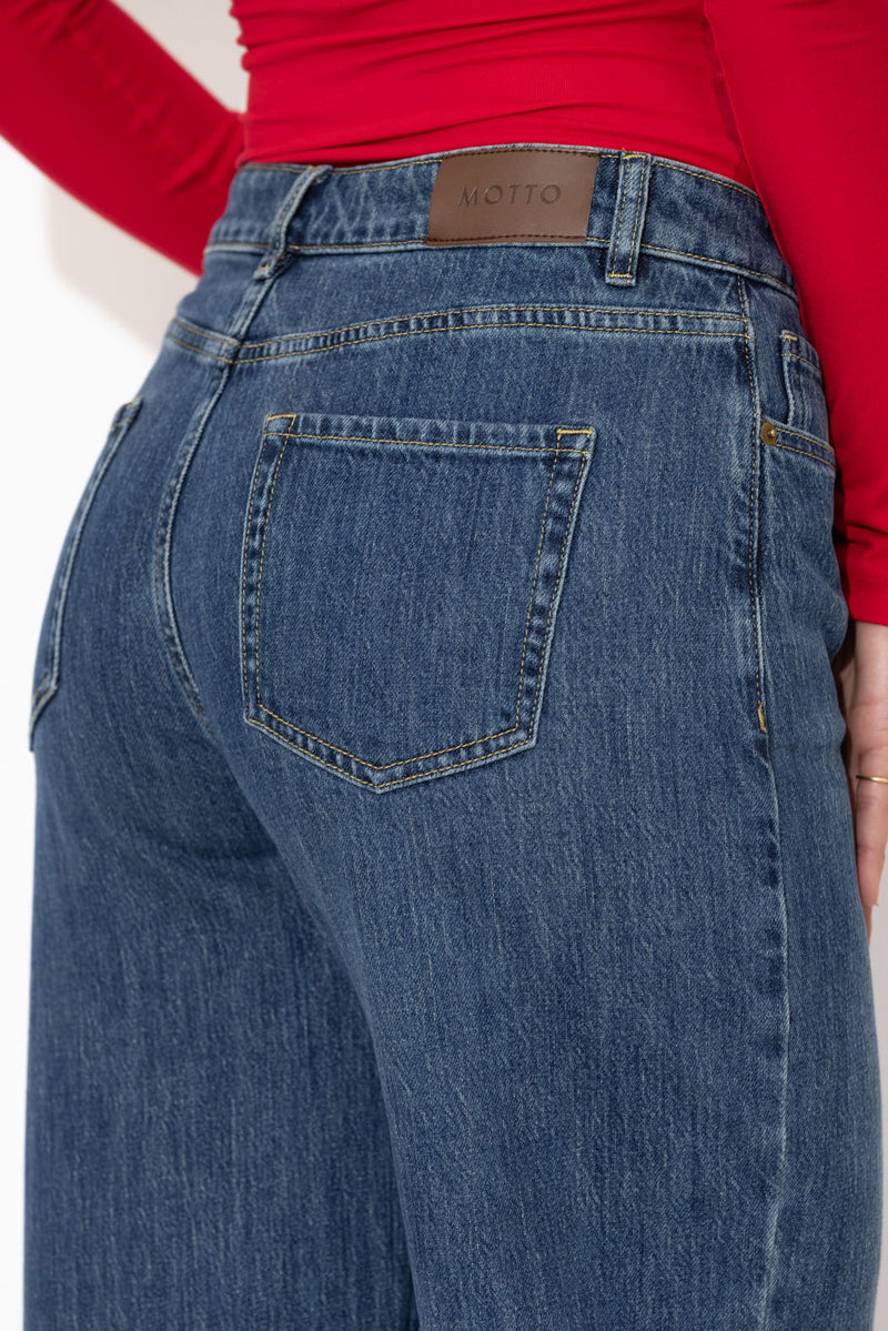 Mid Denim Button Front Jean