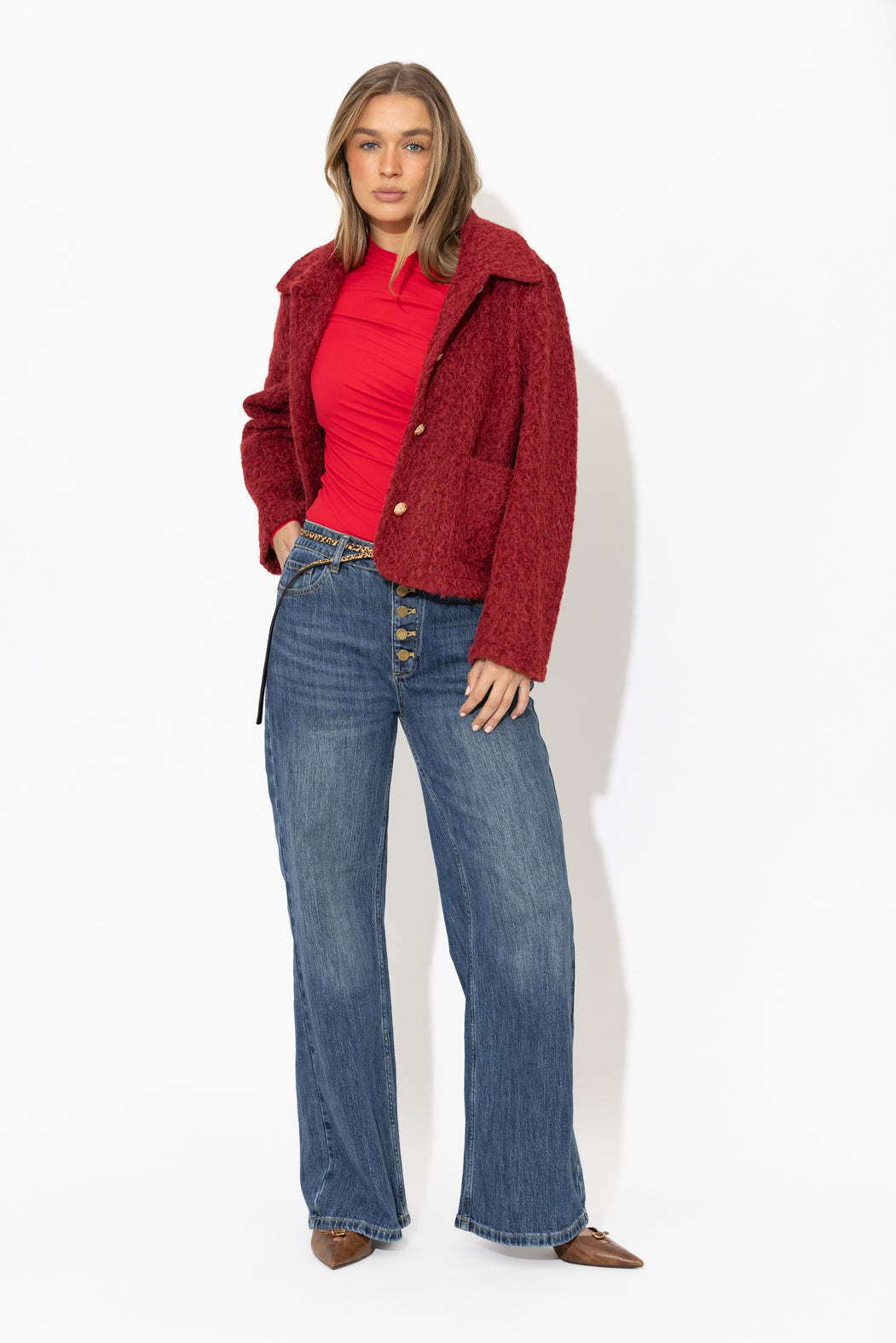 Mid Denim Button Front Jean