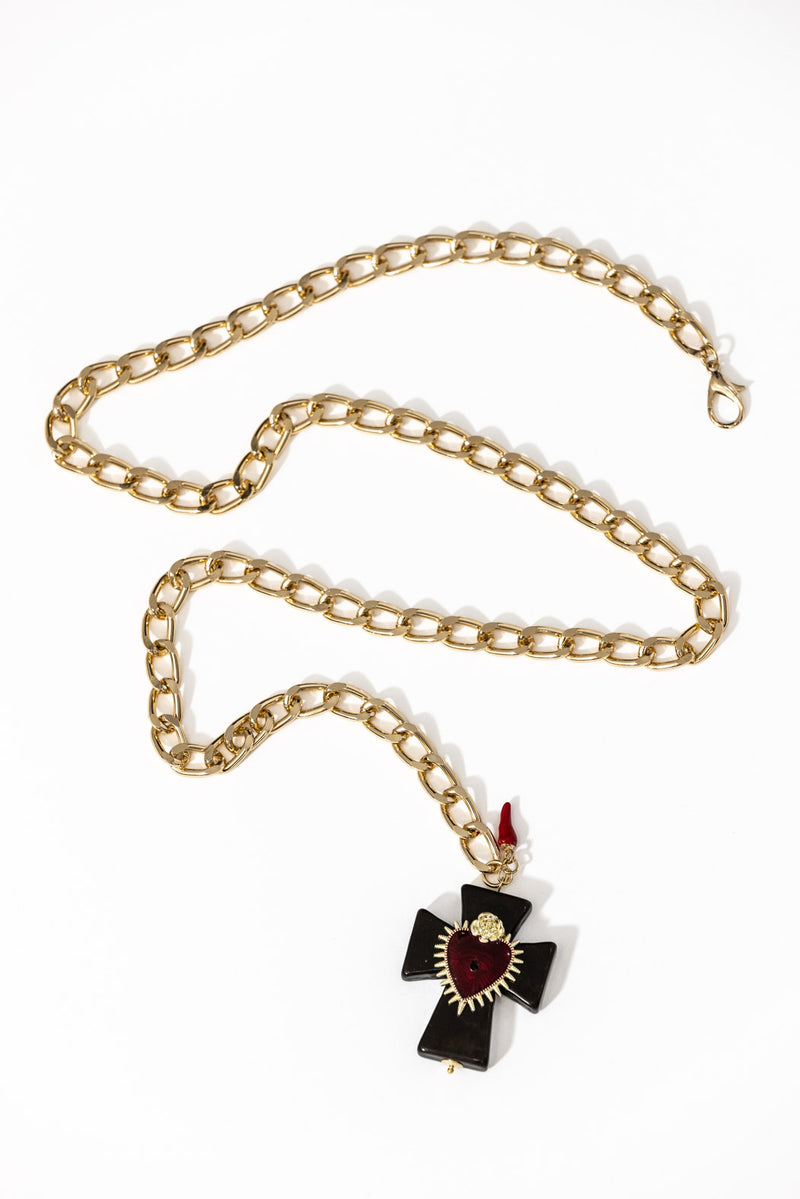 Black/Red Heart Cross Necklace