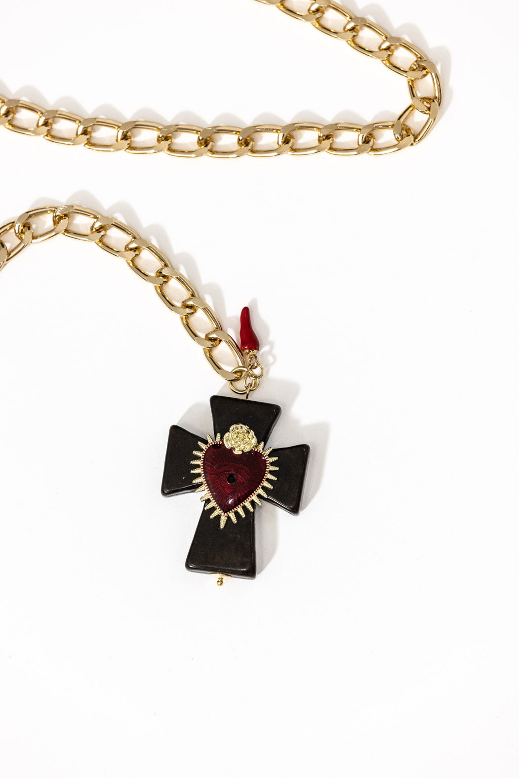 Black/Red Heart Cross Necklace