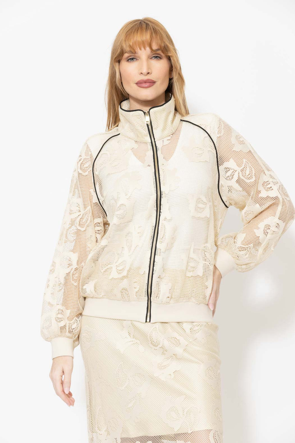 Ecru Lace Zip Jacket