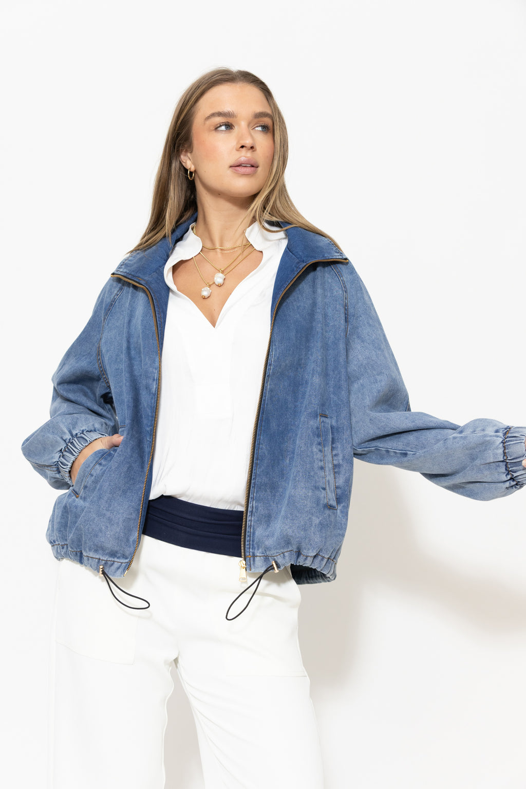 Mid Denim Athleisure Jacket