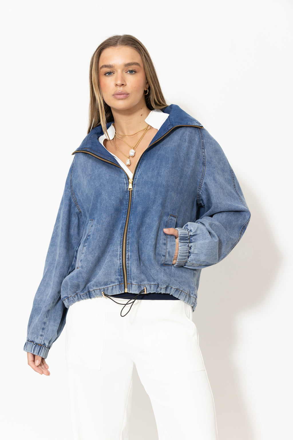 Mid Denim Athleisure Jacket