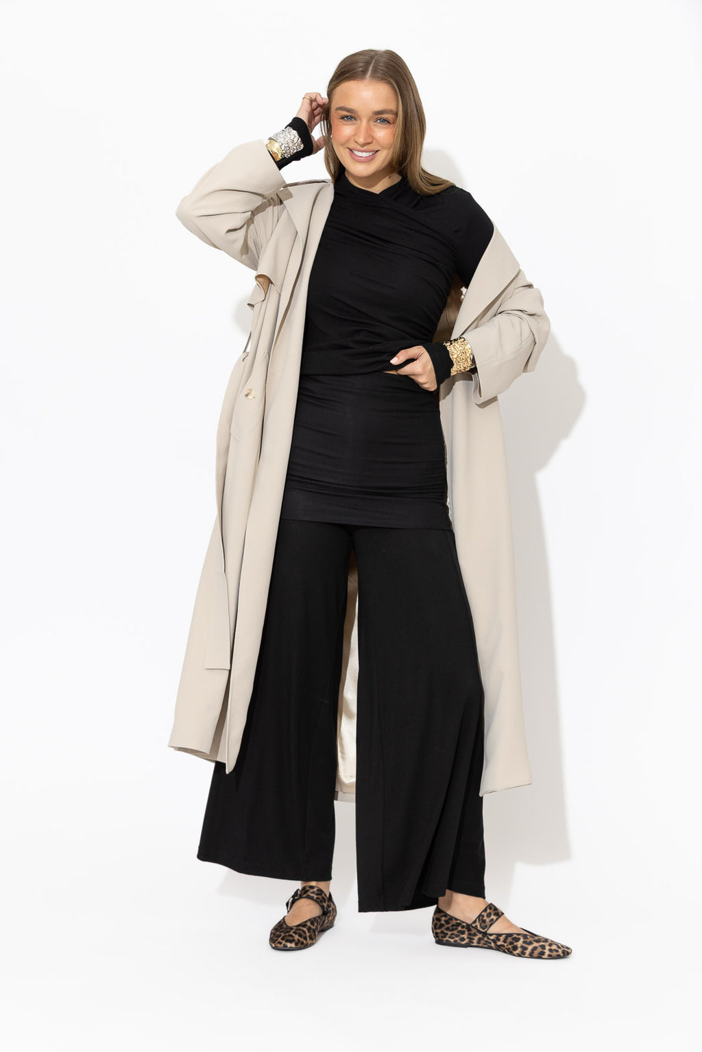 Black Tencel Roll Top Pant