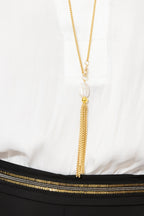 Gold Pearl Tassel Necklace