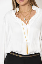 Gold Pearl Tassel Necklace
