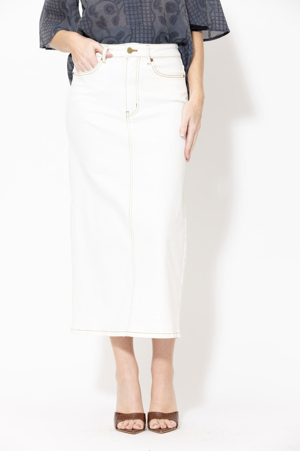 White Denim Maxi Skirt