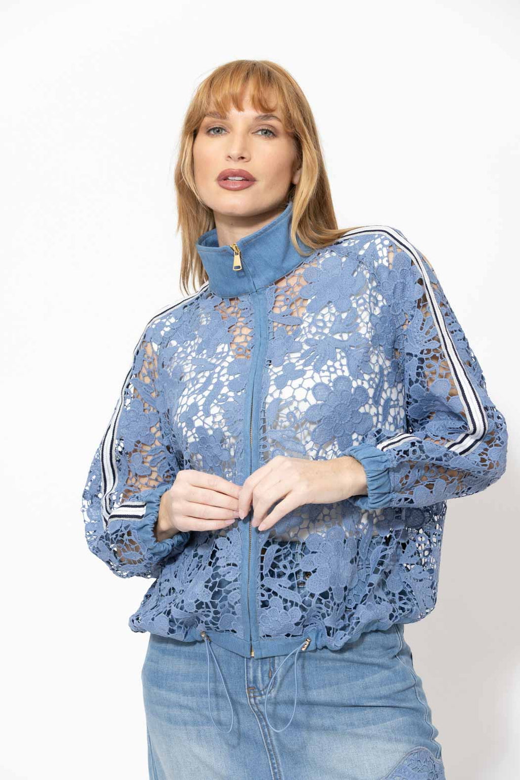 Blue Lace Bomber Jacket