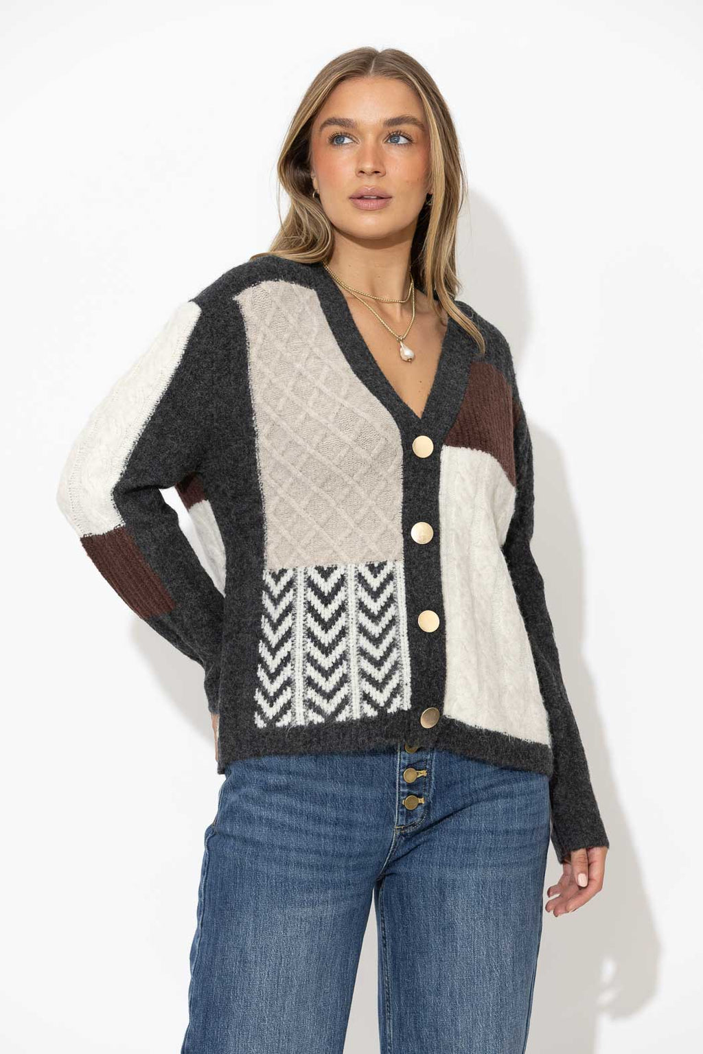 Patchwork Knit Cardigan