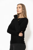 Black Fine Knit Boat Neck Top