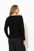 Black Fine Knit Boat Neck Top