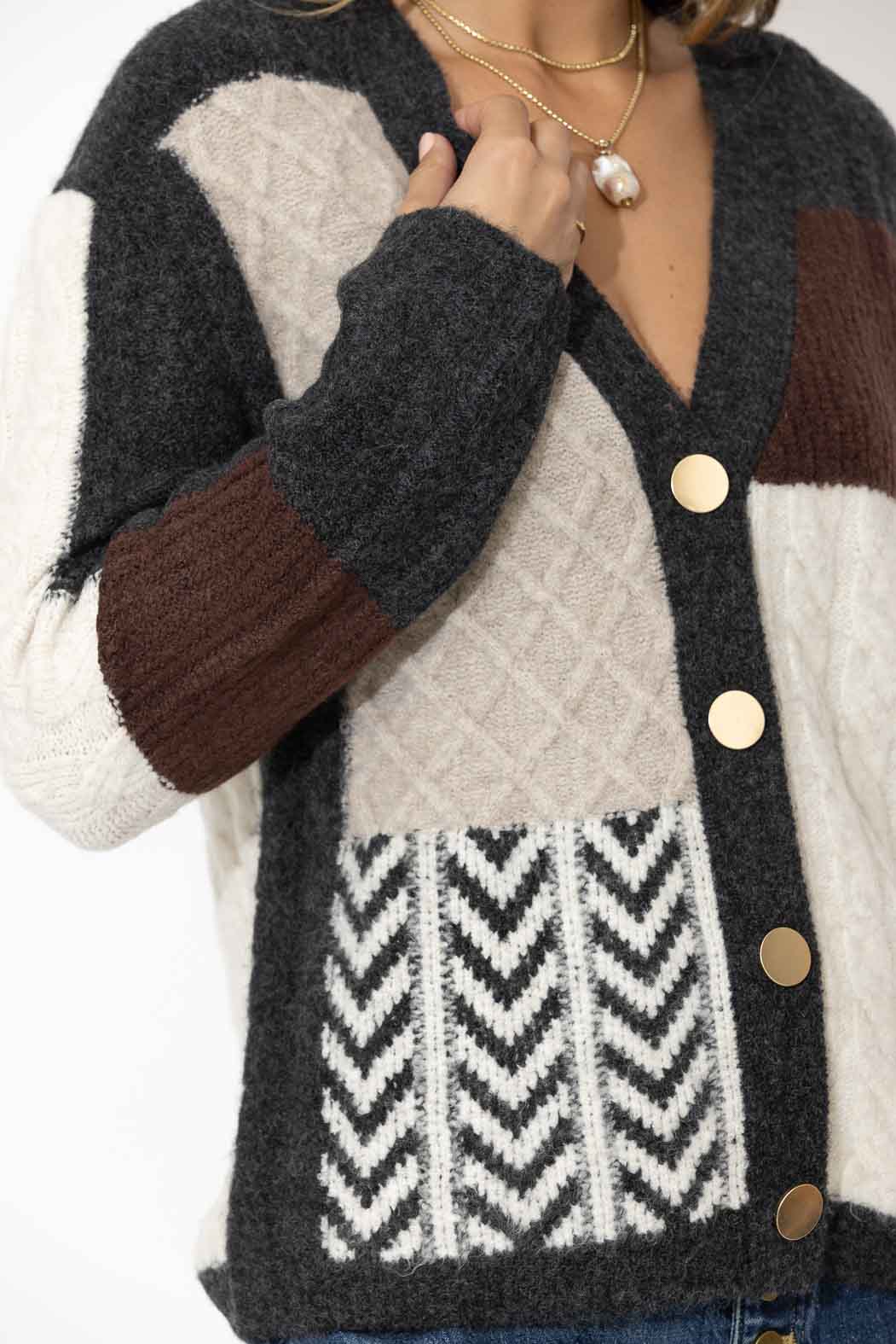 Patchwork Knit Cardigan