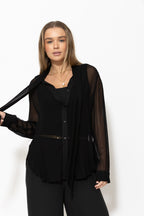 Black Viscose Scarf Shirt