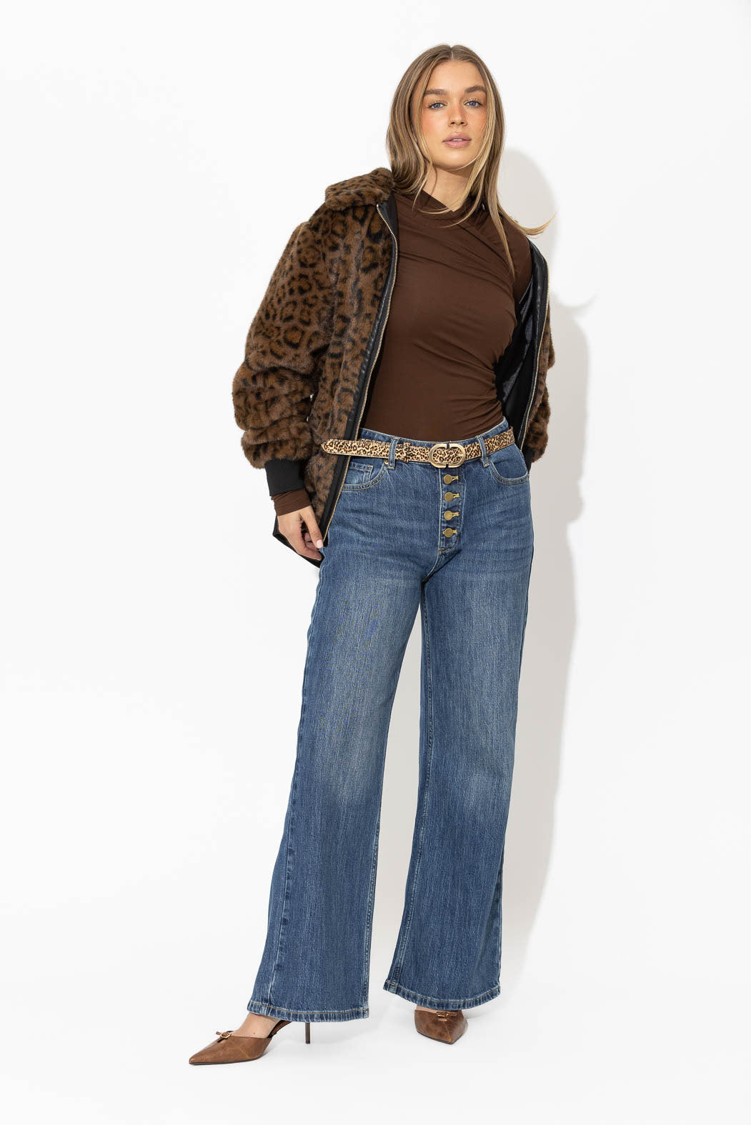Leopard Faux Fur Bomber Jacket