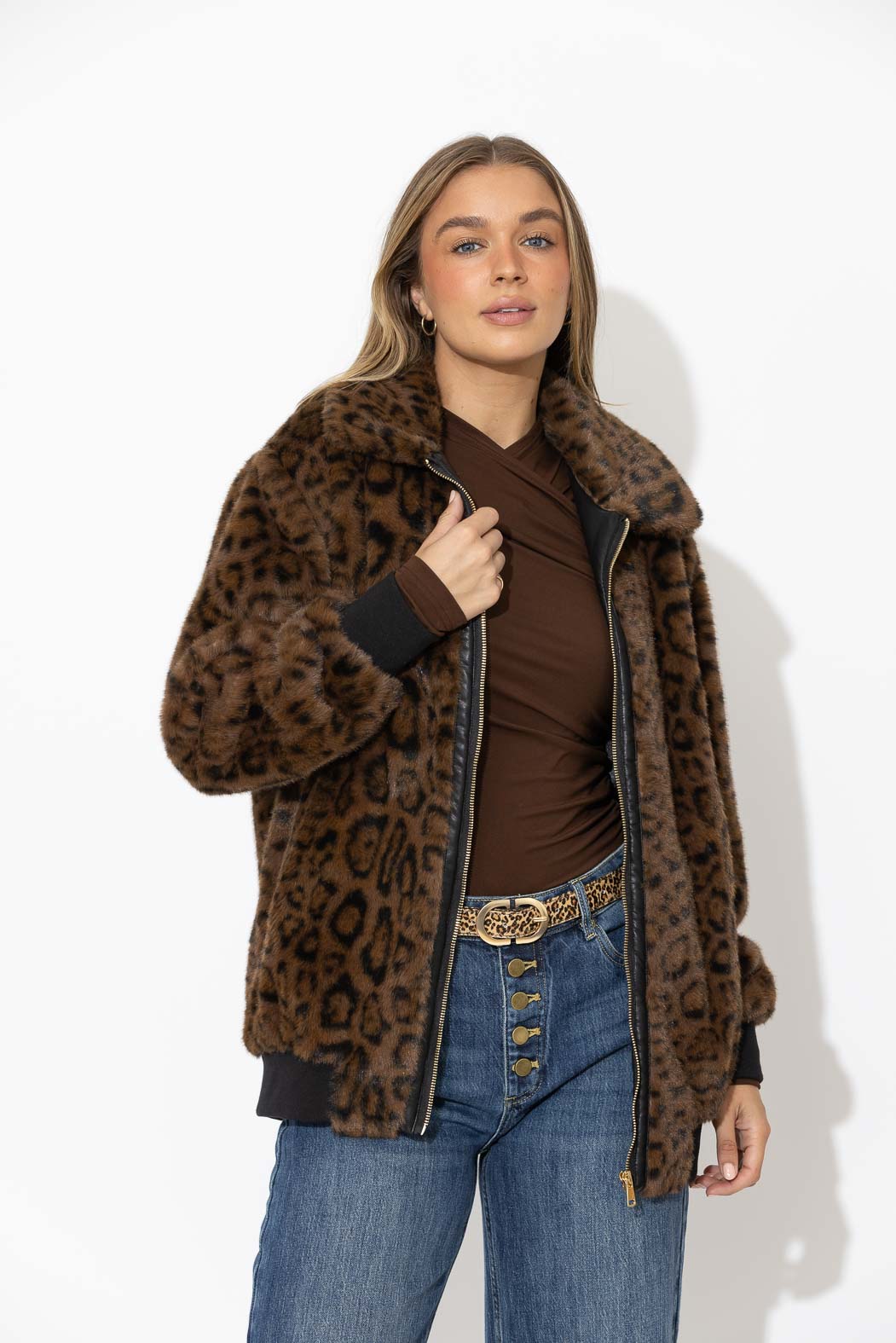 Leopard Faux Fur Bomber Jacket