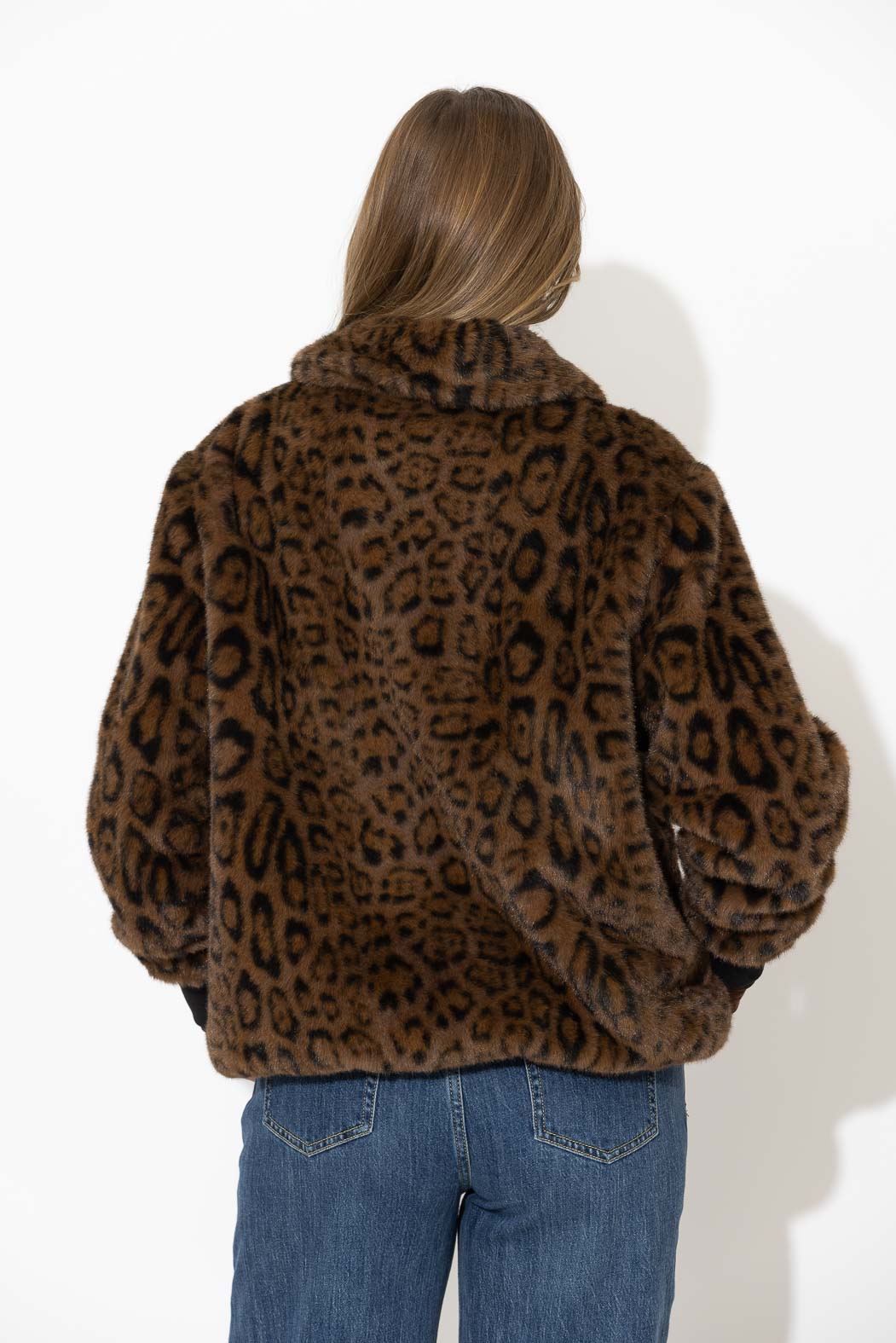 Leopard Faux Fur Bomber Jacket