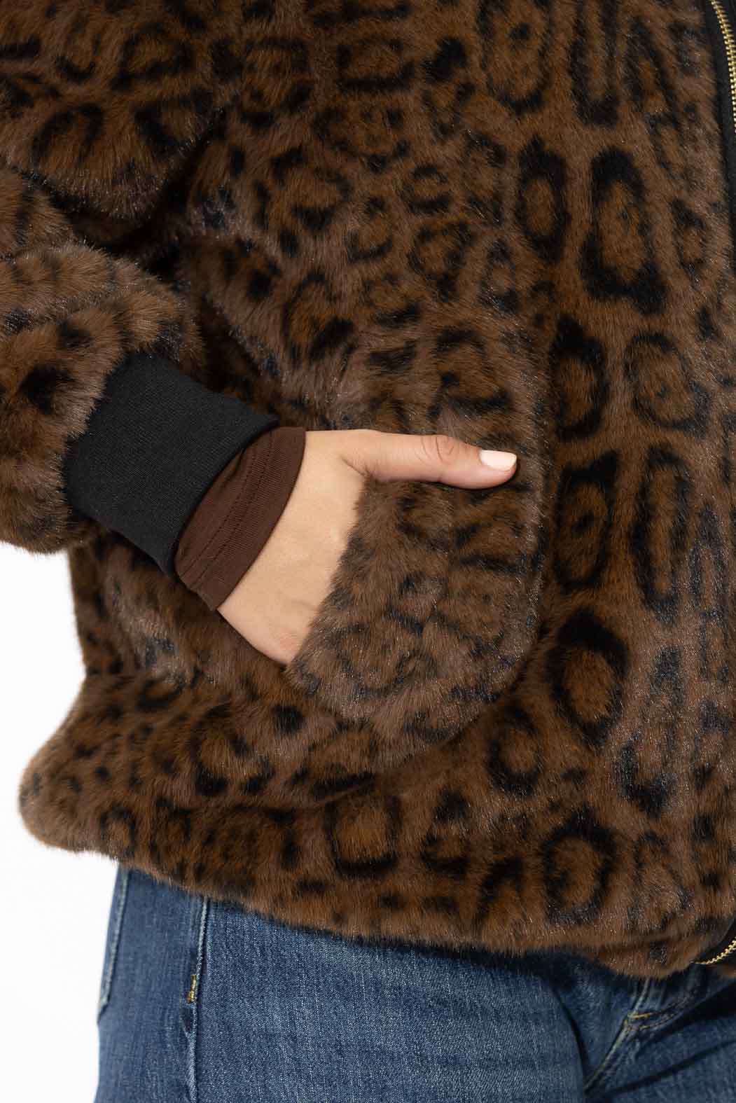 Leopard Faux Fur Bomber Jacket