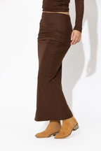 Chocolate Tencel Roll Top Skirt