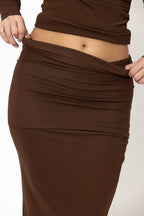 Chocolate Tencel Roll Top Skirt