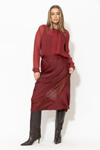 Burgundy Glow Lace Bias Skirt