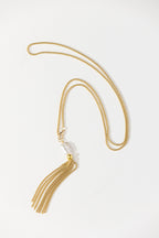 Gold Pearl Tassel Necklace