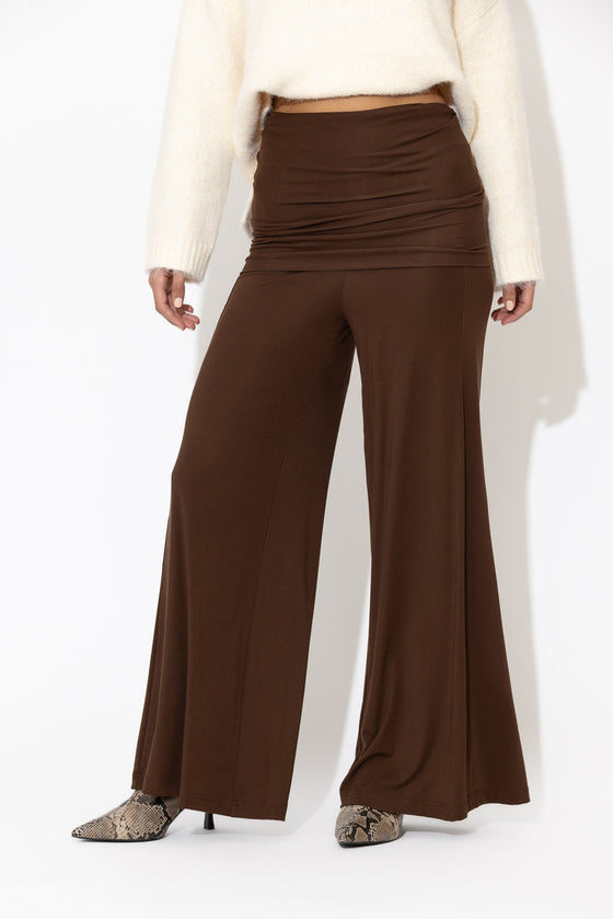 Chocolate Tencel Roll Top Pant
