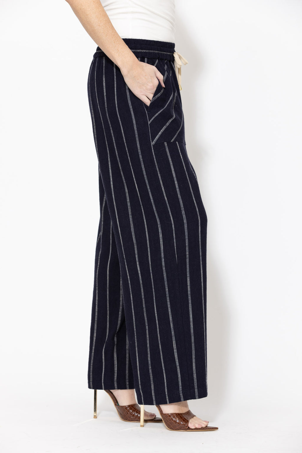 Navy Linen Drawstring Pant