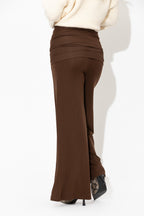 Chocolate Tencel Roll Top Pant