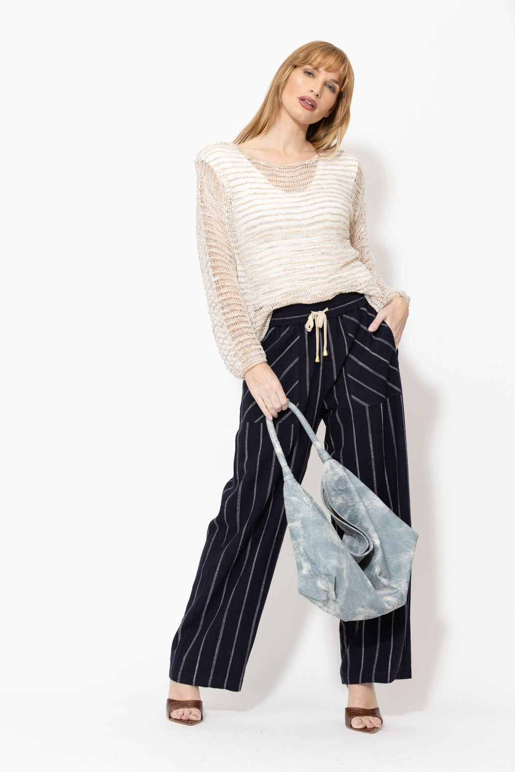 Navy Linen Drawstring Pant
