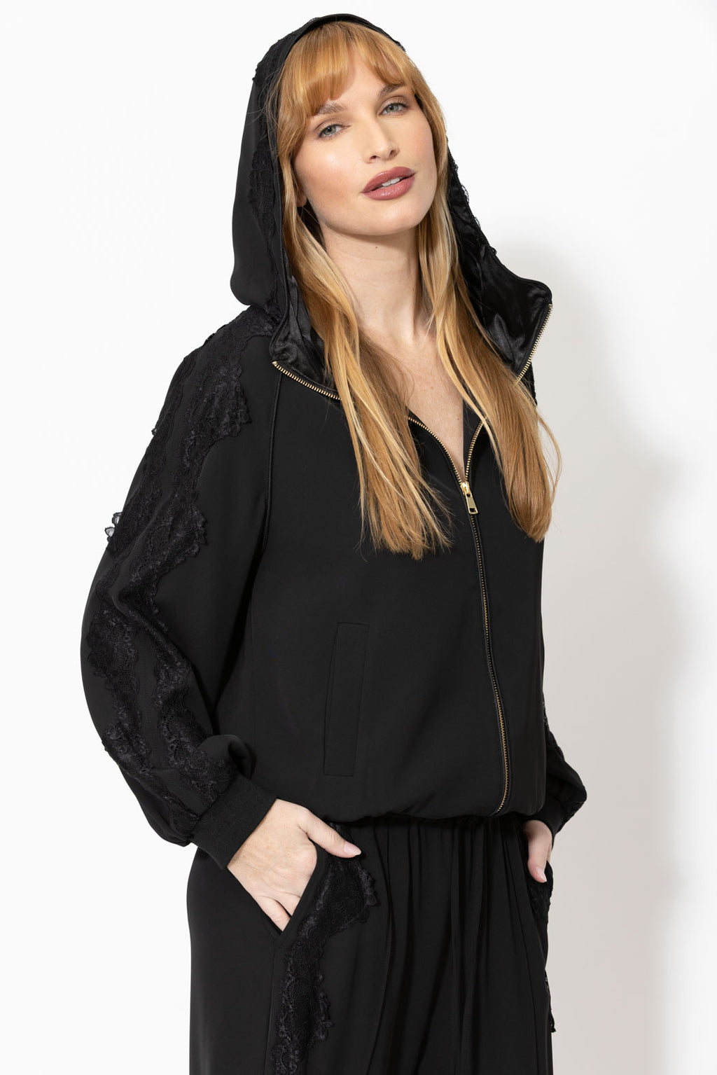 Black Euro Lace Hooded Jacket