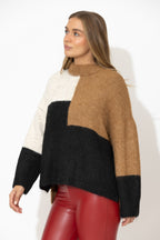 Camel Fluffy Patchwork Jumper