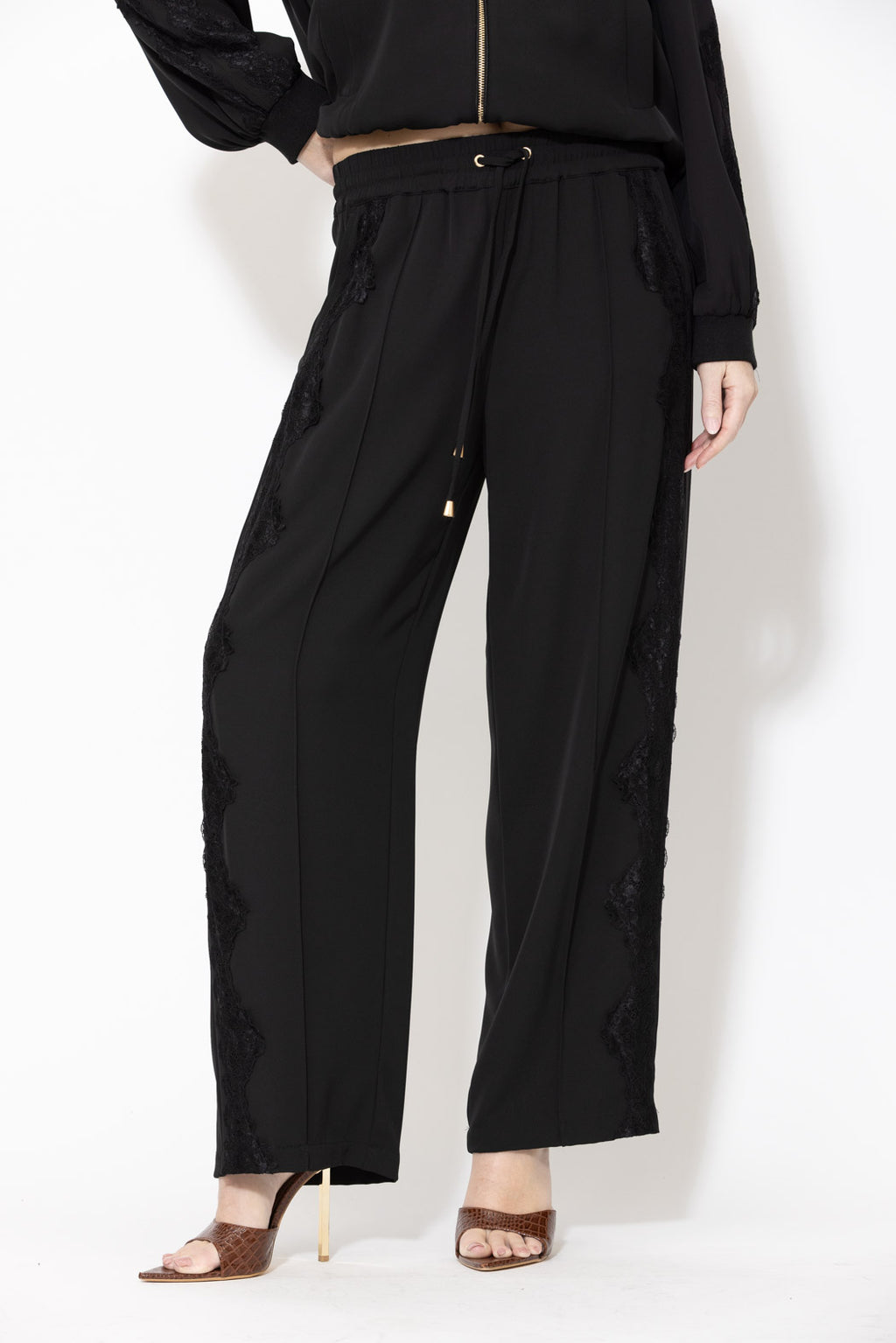 Black Euro Lace Drawstring Pant