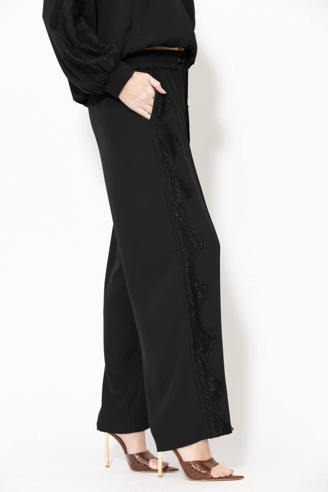 Black Euro Lace Drawstring Pant