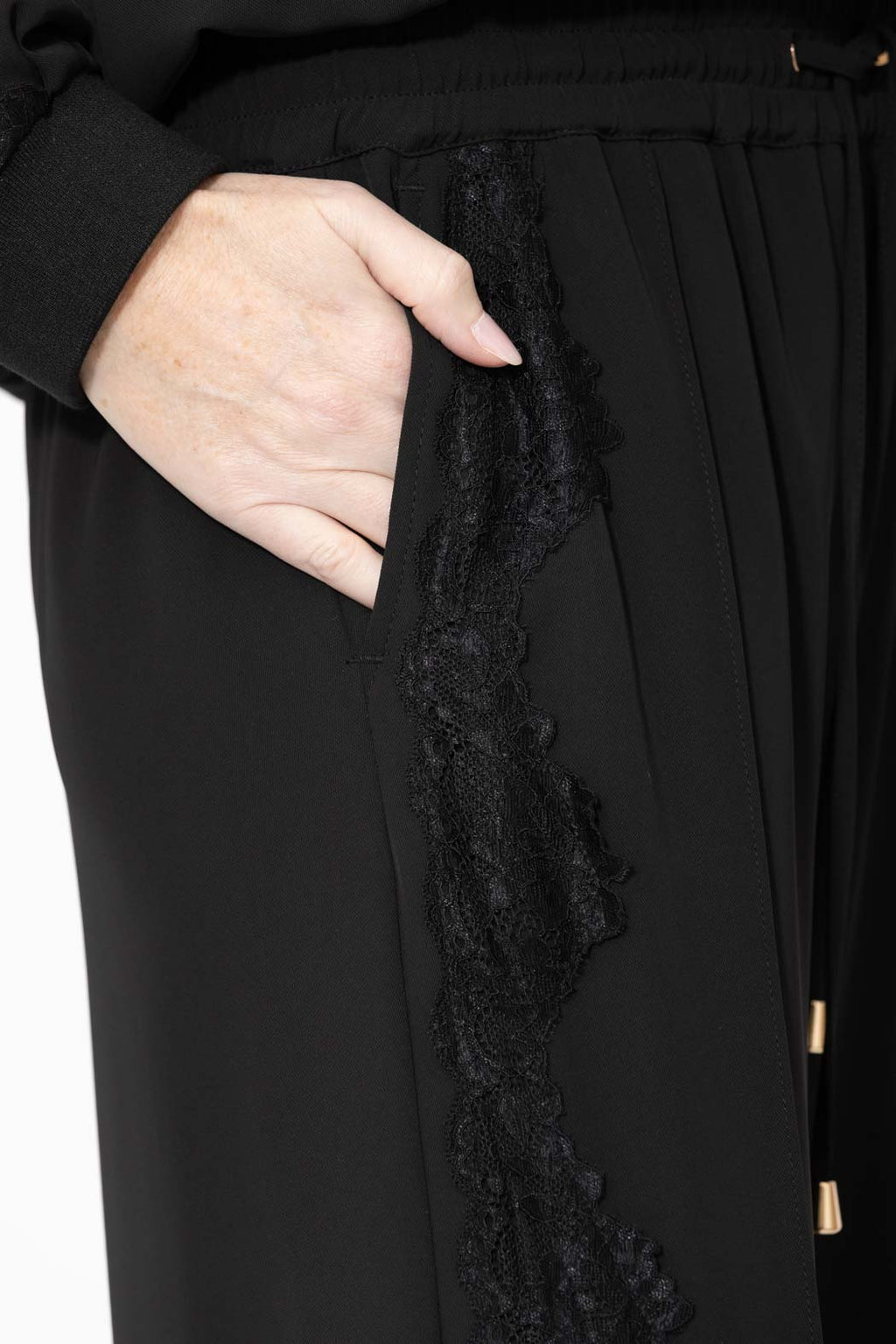 Black Euro Lace Drawstring Pant