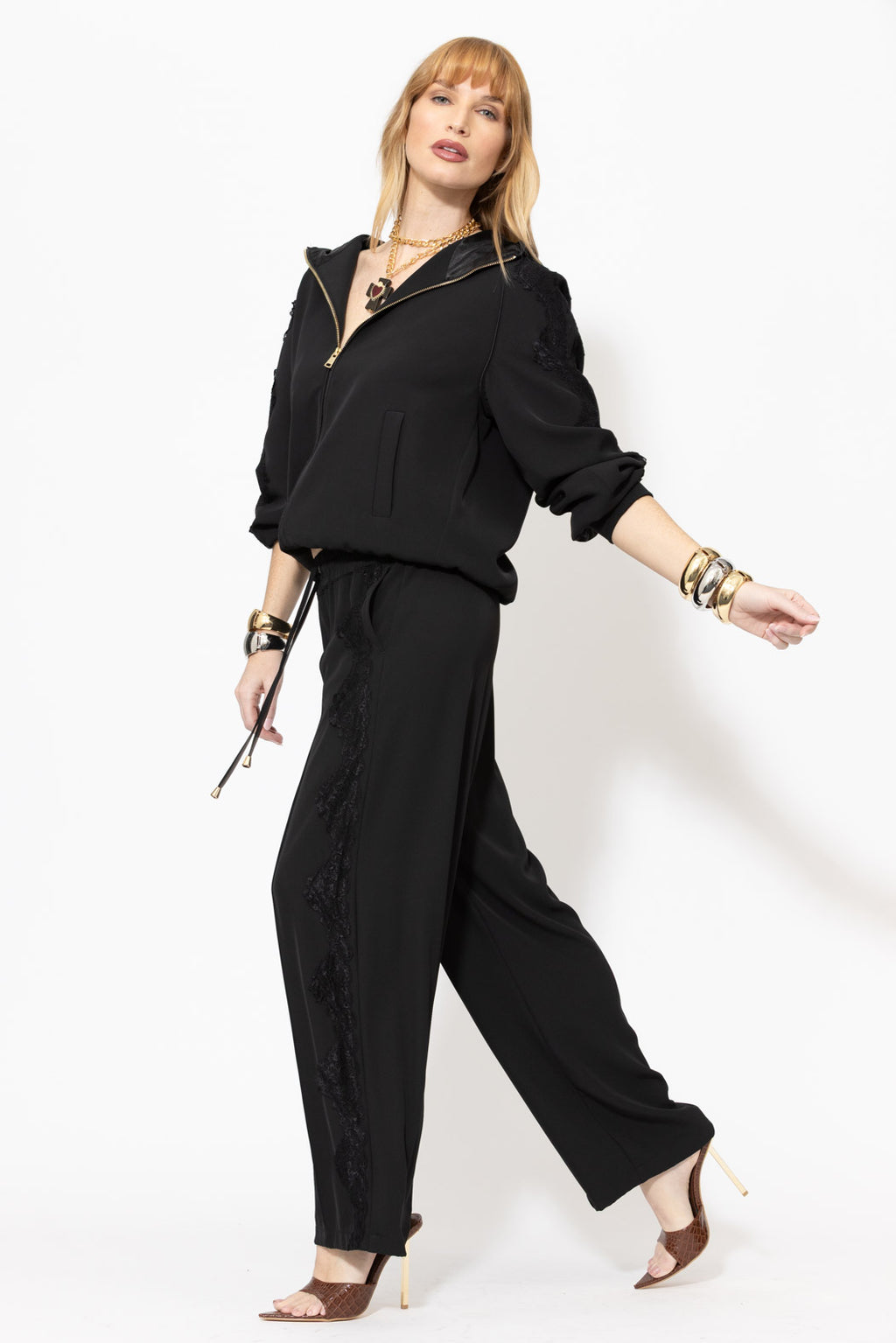 Black Euro Lace Drawstring Pant