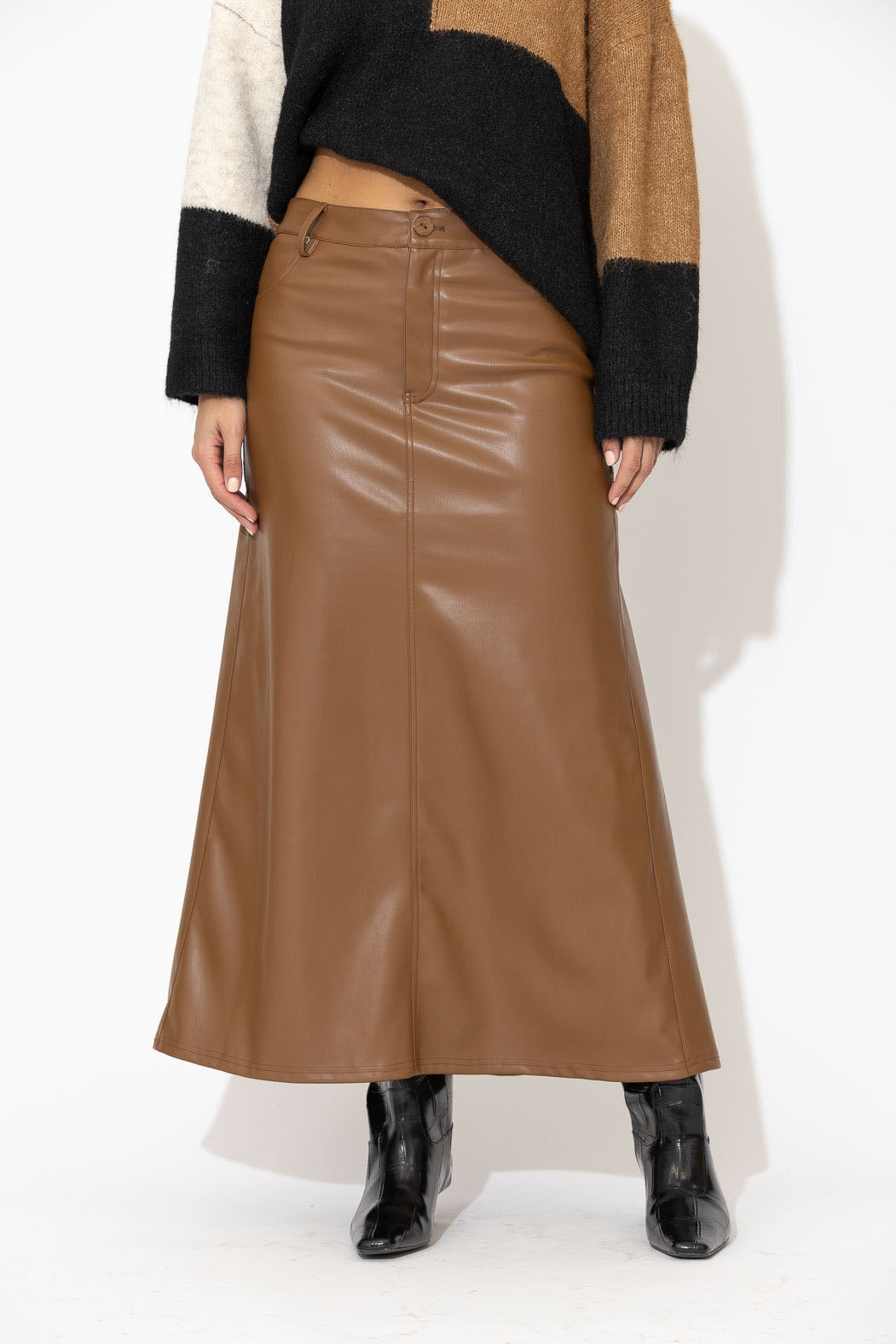 Tan Faux Leather Ocean Skirt
