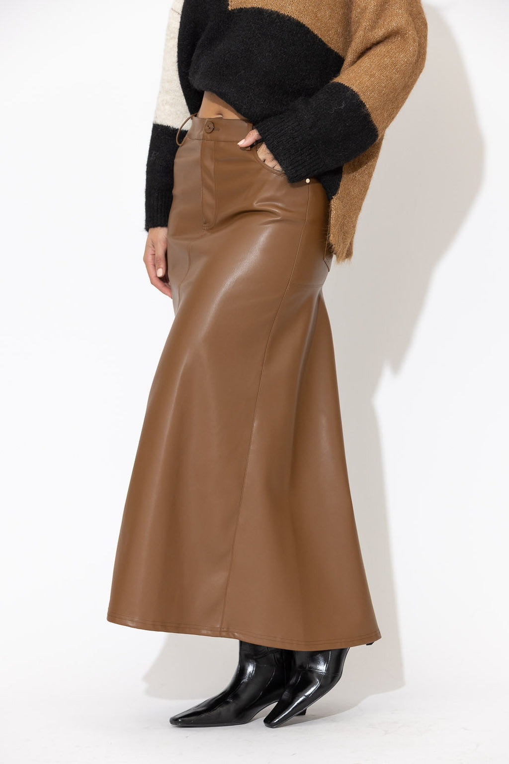 Tan Faux Leather Ocean Skirt