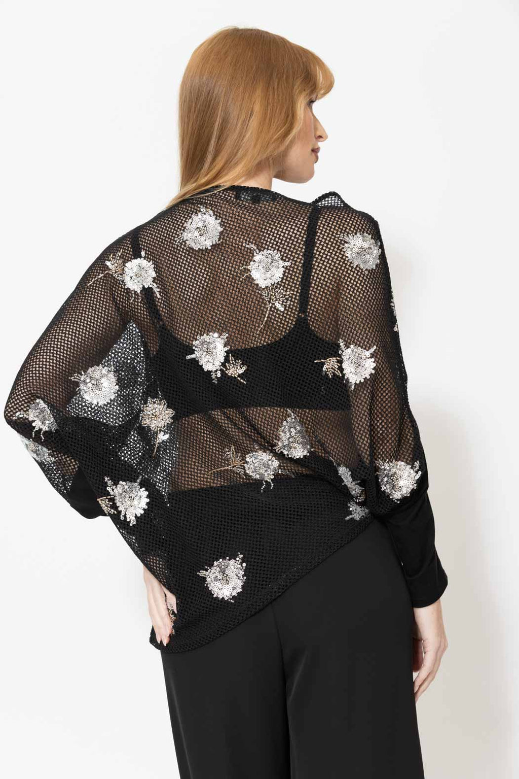 Black Embellished Drape Top
