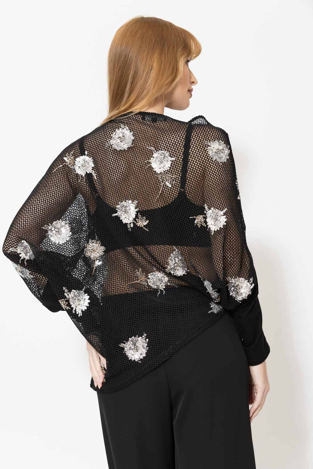 Black Embellished Drape Top