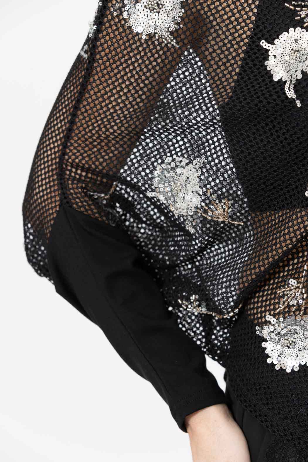 Black Embellished Drape Top