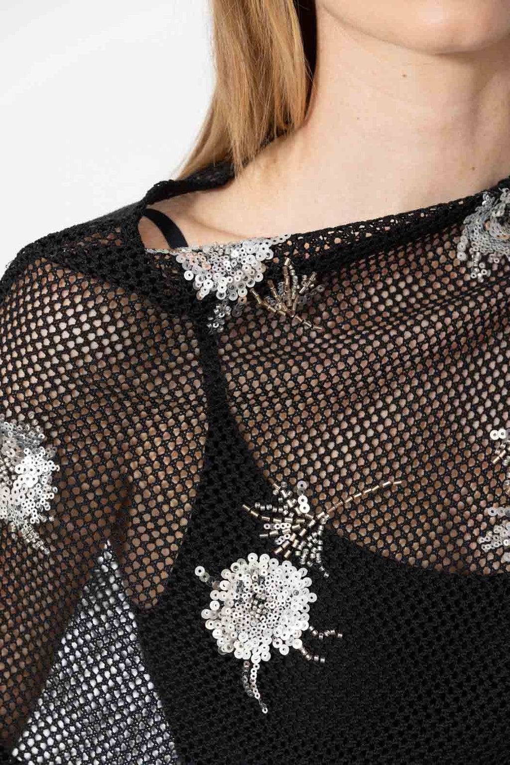 Black Embellished Drape Top