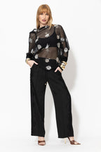 Black Embellished Drape Top