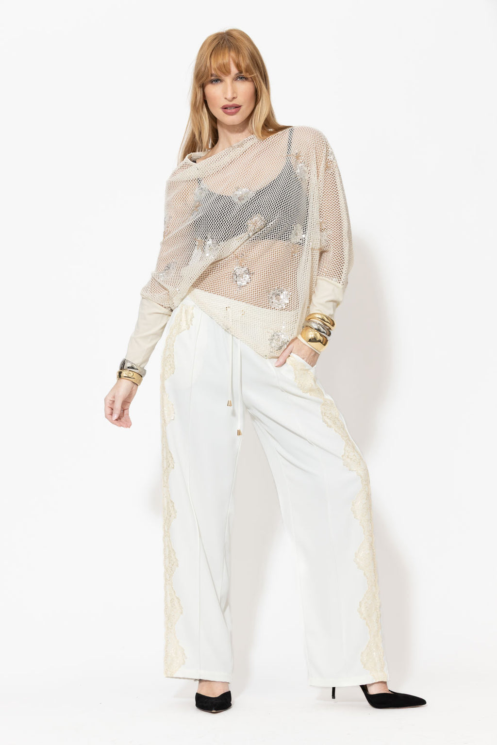 Ivory Embellished Drape Top