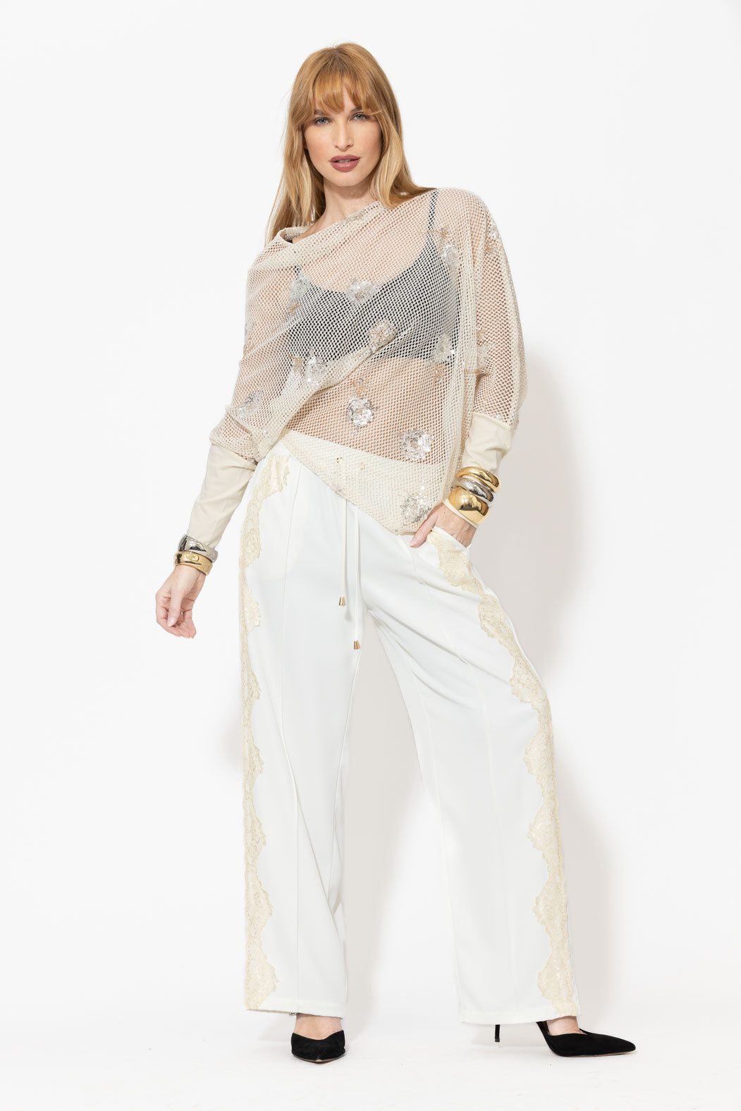 Ivory Embellished Drape Top