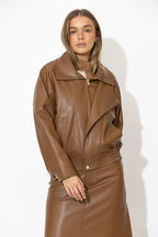 Tan Faux Leather Biker Jacket