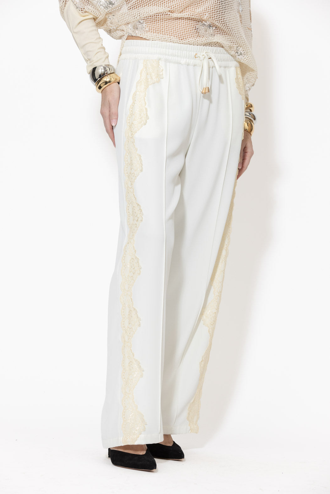 Ivory Euro Lace Drawstring Pant